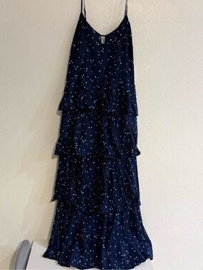 Target Navy and White Polka Dot Tiered Maxi Dress women’s size large